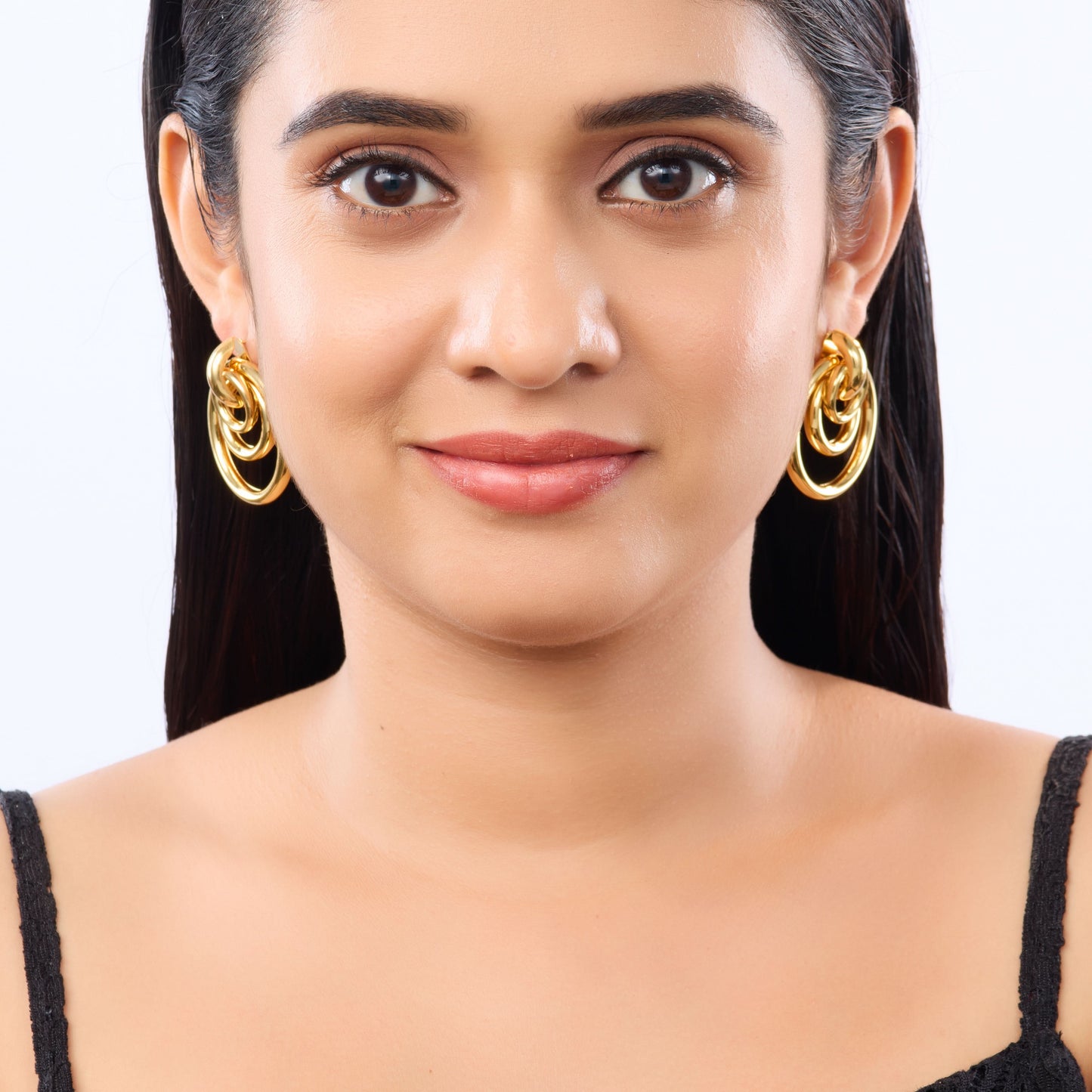 Celeste Triple Concentric Hoop Earrings - gold plated triple concentric hoop earrings for women - view 6