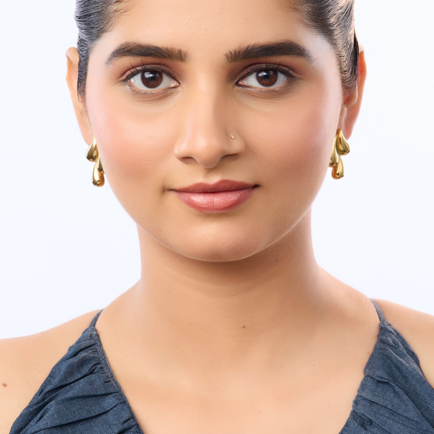 Celeste Triple Teardrop Cluster Drop Earrings - gold plated triple teardrop cluster earrings for women - view 5