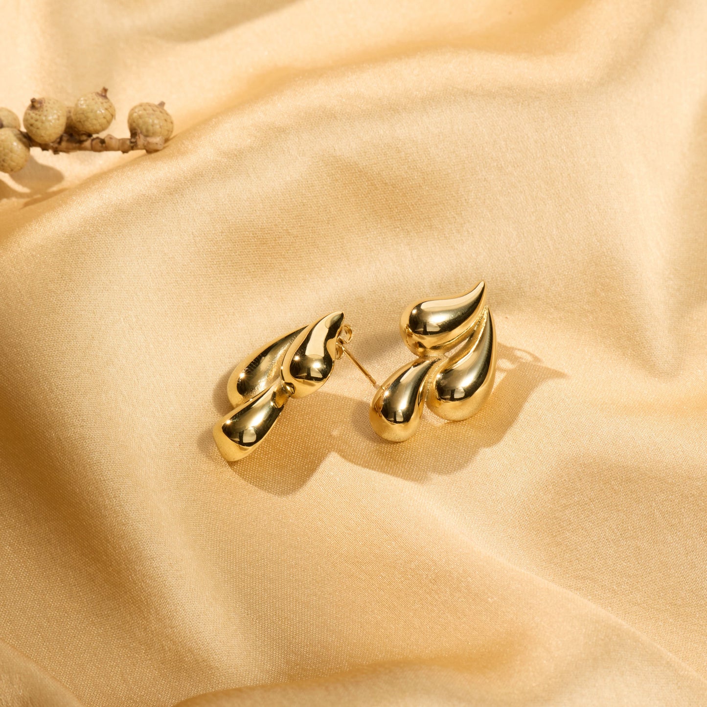Celeste Triple Teardrop Cluster Drop Earrings - gold plated triple teardrop cluster earrings for women - view 6
