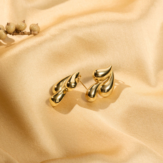 Celeste Triple Teardrop Cluster Drop Earrings - gold plated triple teardrop cluster earrings for women - view 6