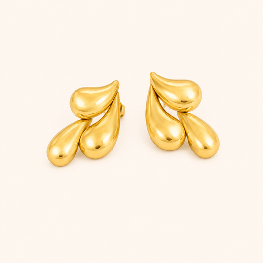 Celeste Triple Teardrop Cluster Drop Earrings - gold plated triple teardrop cluster earrings for women