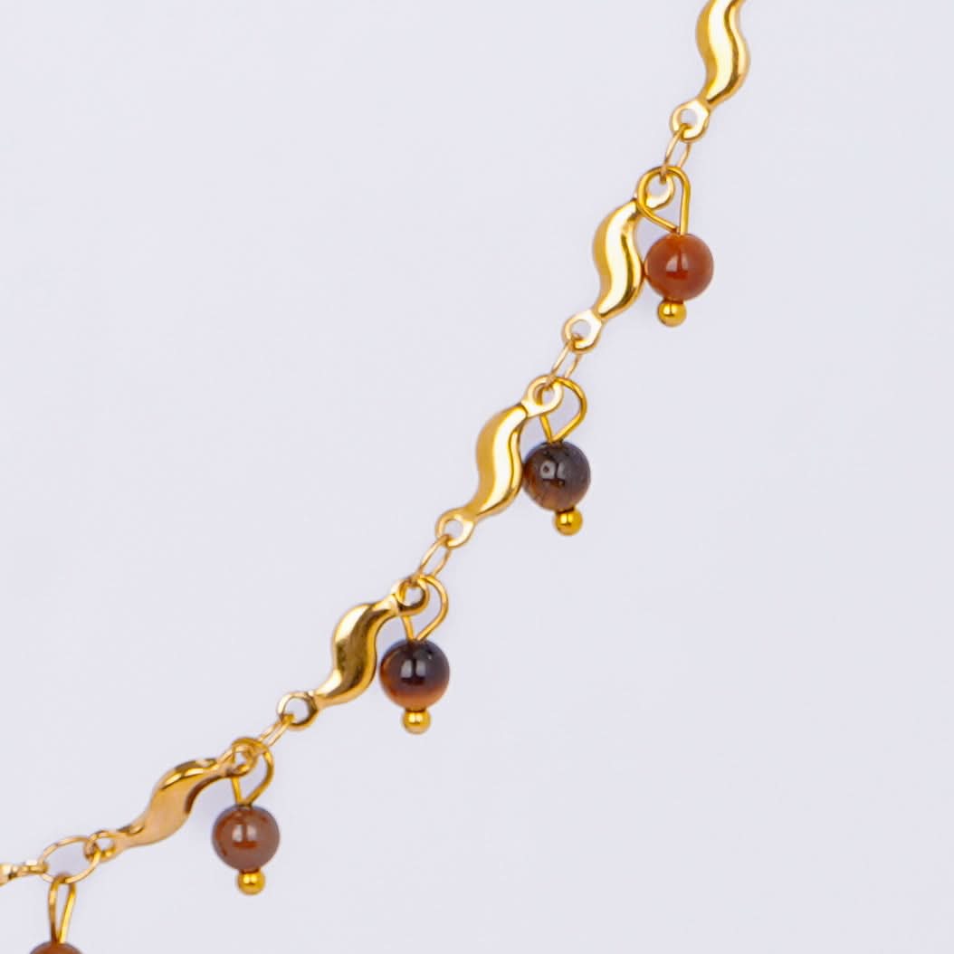 Celestia Earthy Brown Bead Drop Wave Chain Necklace - gold plated brown bead drop necklace for women - view 2