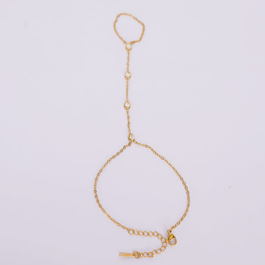 Celestia Crystal Handchain Finger Bracelet - gold dual chain wrist to finger handchain bracelet for women-3