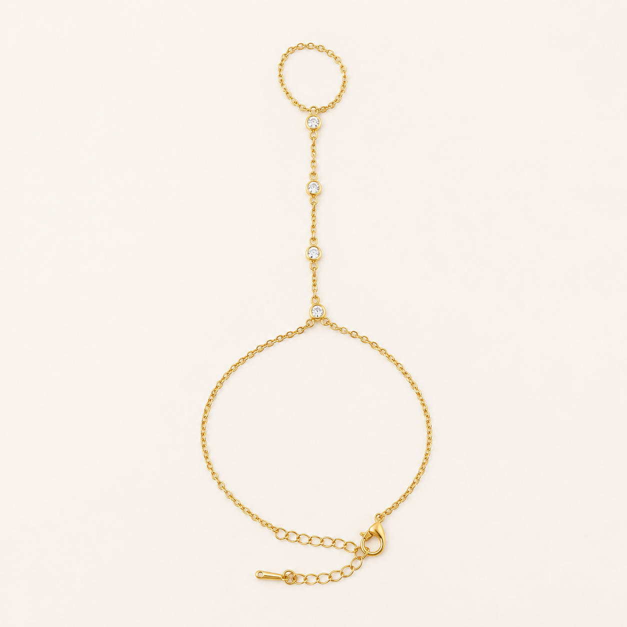 Celestia Crystal Handchain Finger Bracelet - gold dual chain wrist to finger handchain bracelet for women