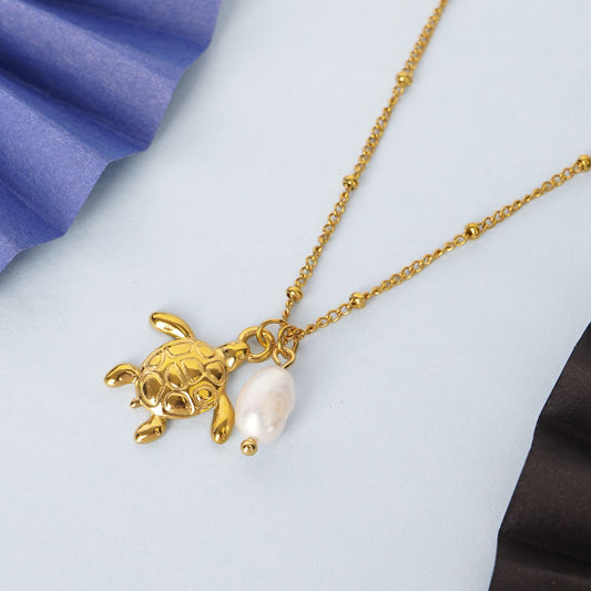 Celestia Gold Sea Turtle Pendant Necklace - gold sea turtle charm pendant necklace for women-2