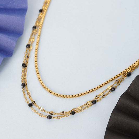 Celestia Modern Minimal Mangalsutra Necklace - double layer black bead gold chain mangalsutra necklace-2