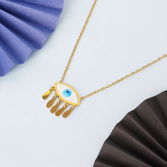 Celestia Mother-of-Pearl Evil Eye Drop Charm Necklace - gold plated evil eye MOP pendant necklace for women - view 3