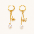 Celestia Pearl Bow Chain Drop Hoop Earrings
