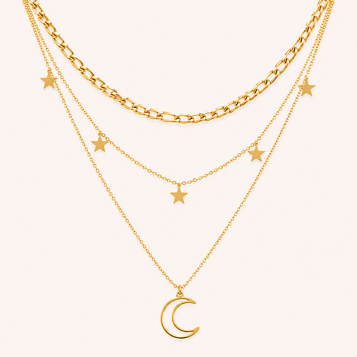 Celestial Cloud Star Moon Layered Necklace - cloud star moon charm layered gold necklace for women-2