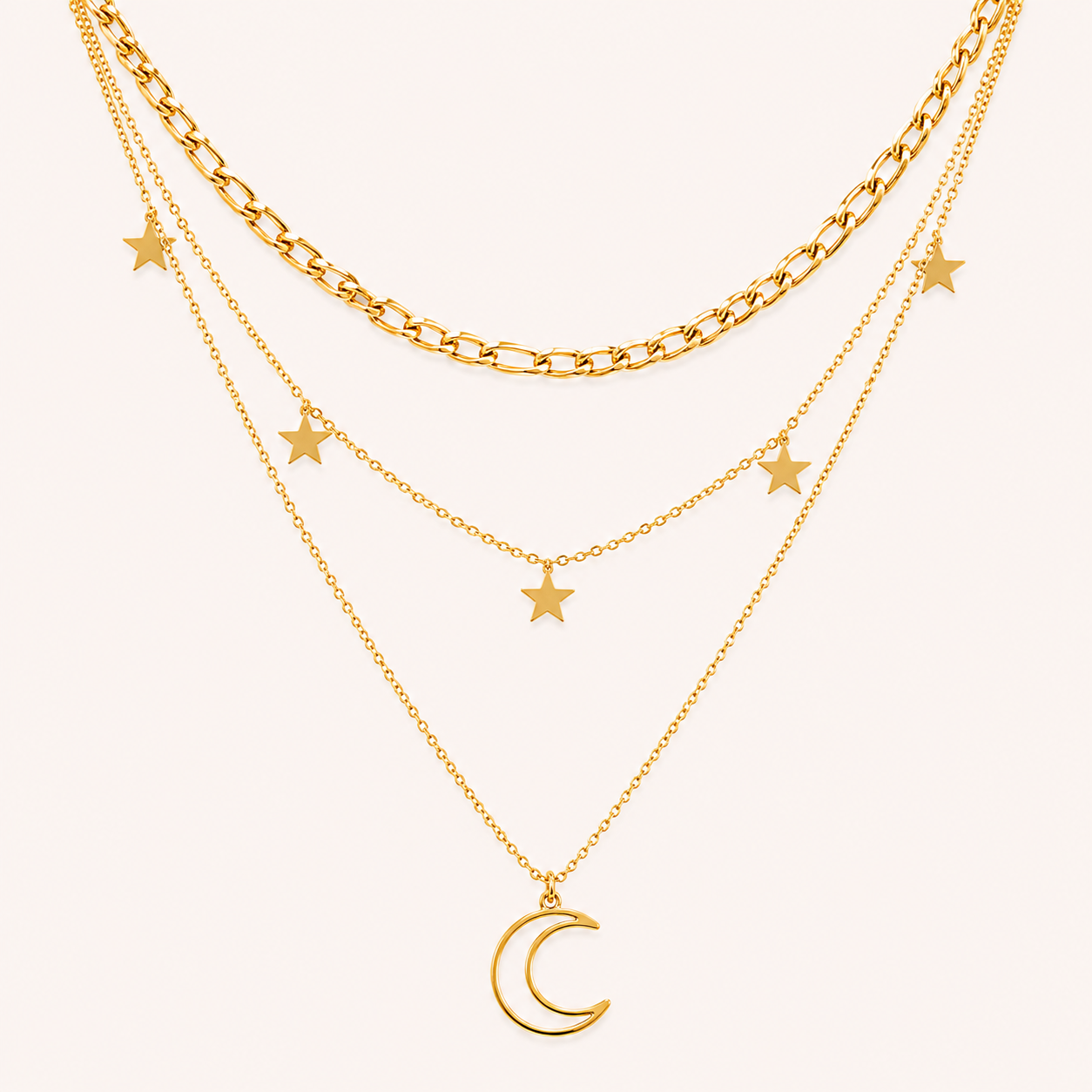 Celestial Cloud Star Moon Layered Necklace - cloud star moon charm layered gold necklace for women-2