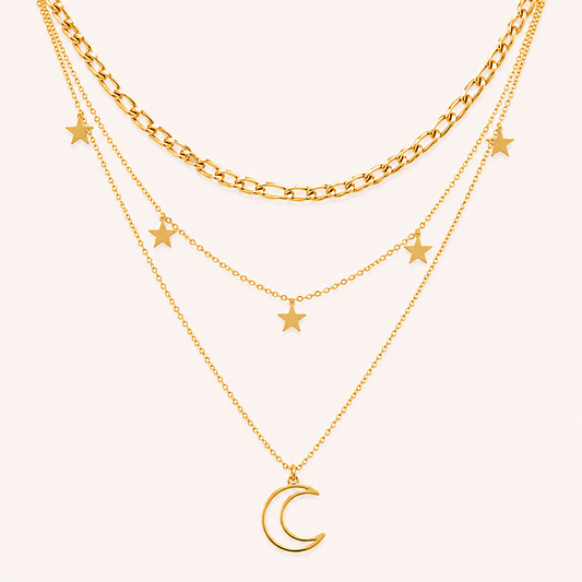 Celestial Cloud Star Moon Layered Necklace - cloud star moon charm layered gold necklace for women-2