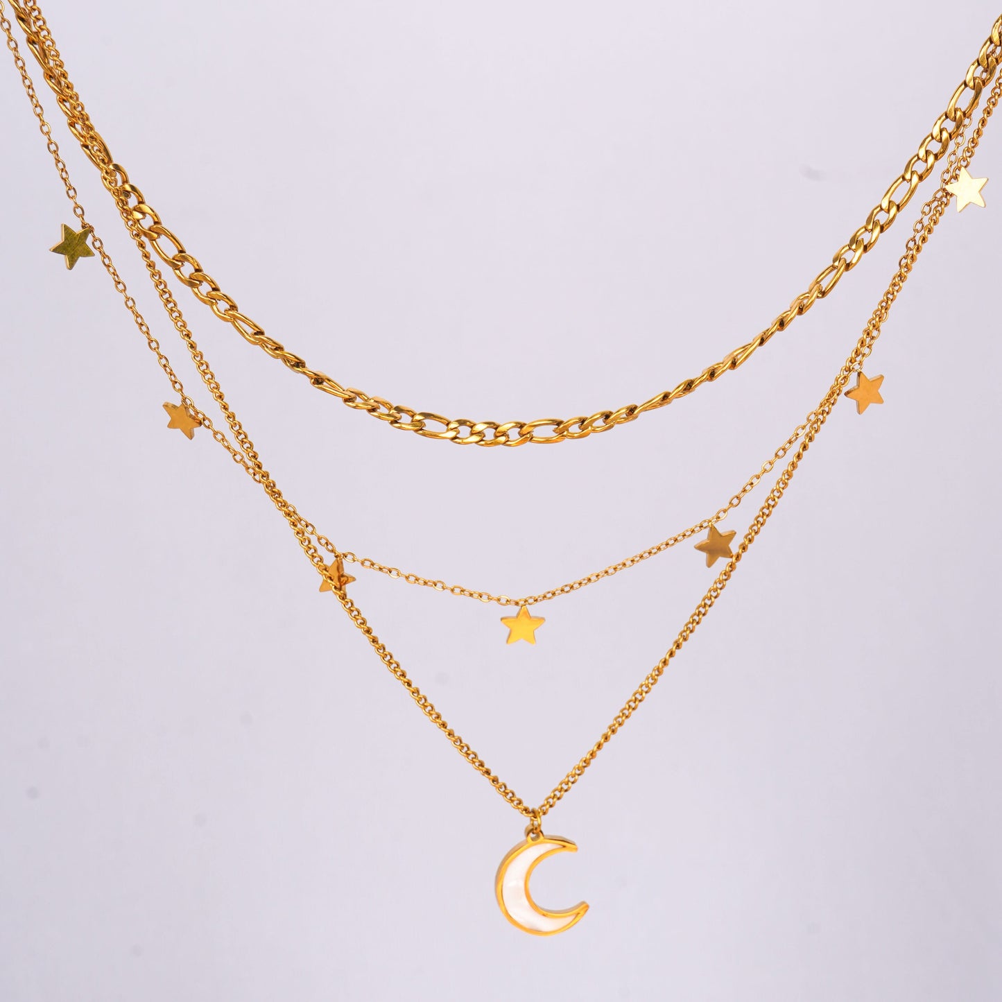 Celestial Cloud Star Moon Layered Necklace - cloud star moon charm layered gold necklace for women-4