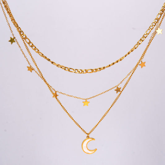 Celestial Cloud Star Moon Layered Necklace - cloud star moon charm layered gold necklace for women-4