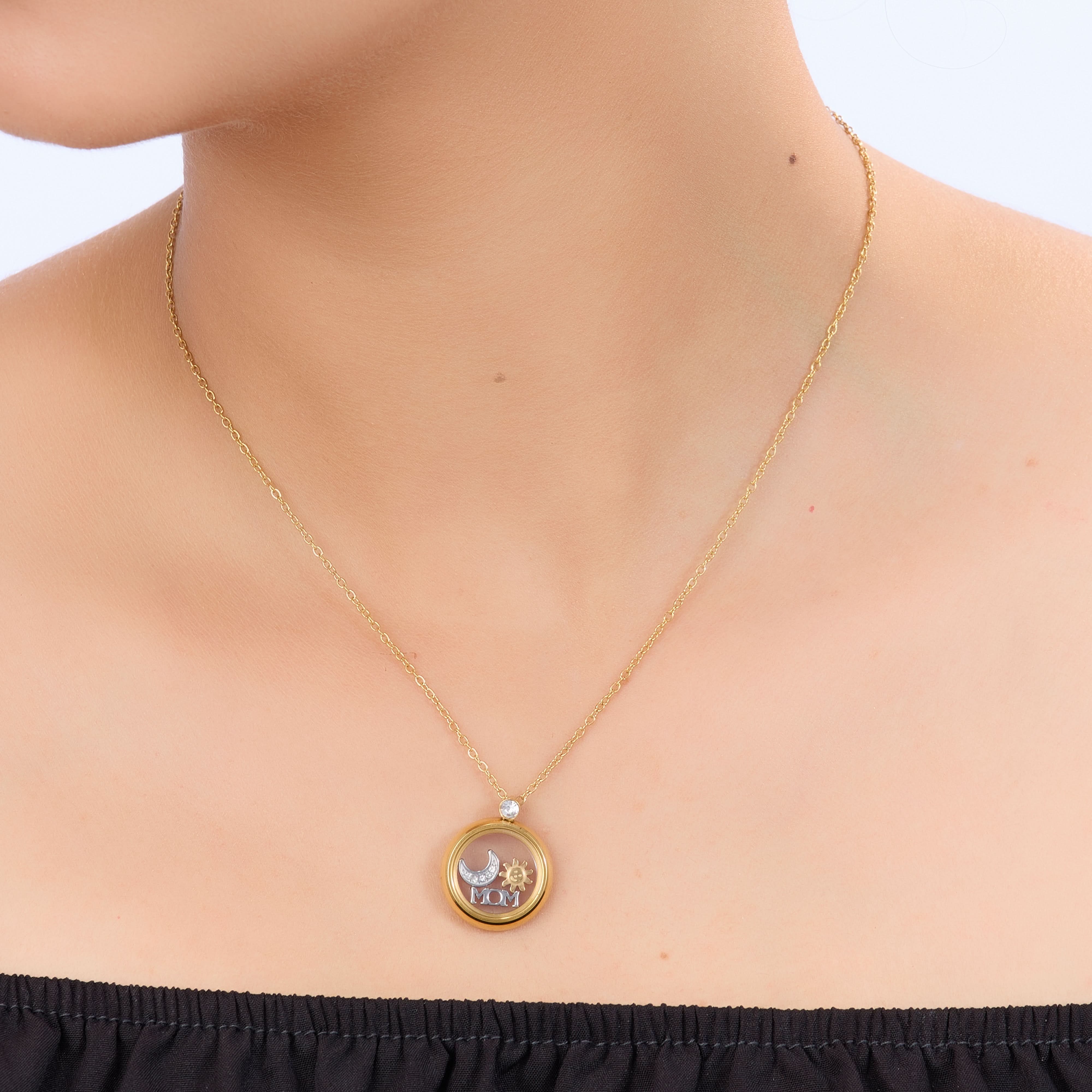 Celestial Mom Symbol Pendant Gold Necklace - gold symbolic mom pendant necklace gifting jewellery-2