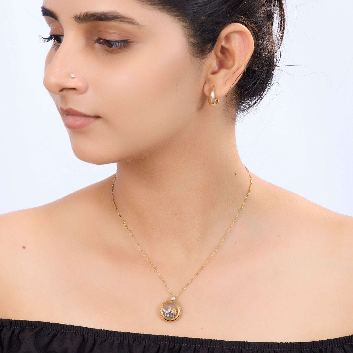 Celestial Mom Symbol Pendant Gold Necklace - gold symbolic mom pendant necklace gifting jewellery-3