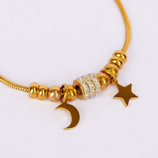 Celestial Moonlight Snake Chain Star Bracelet - snake chain star moon zircon charm bracelet for women-2