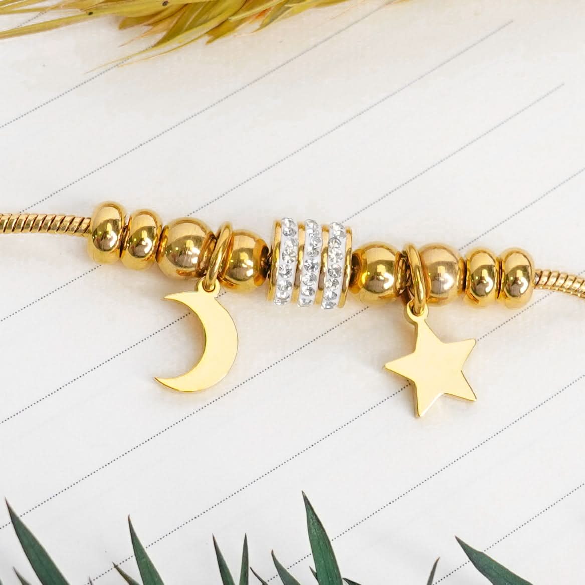 Celestial Moonlight Snake Chain Star Bracelet - snake chain star moon zircon charm bracelet for women-3
