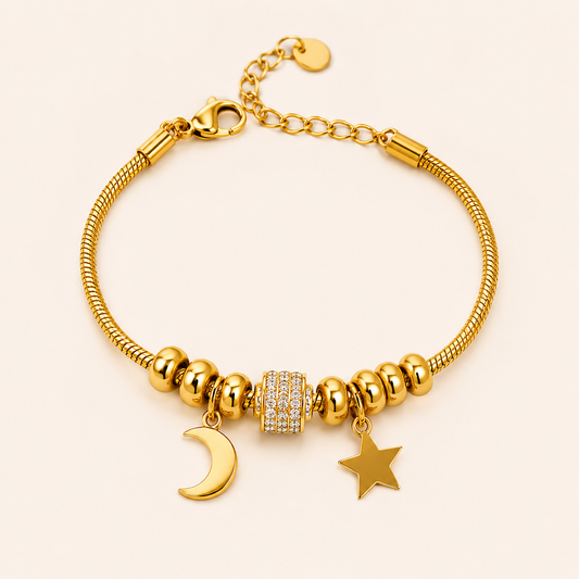 Celestial Moonlight Snake Chain Star Bracelet - snake chain star moon zircon charm bracelet for women