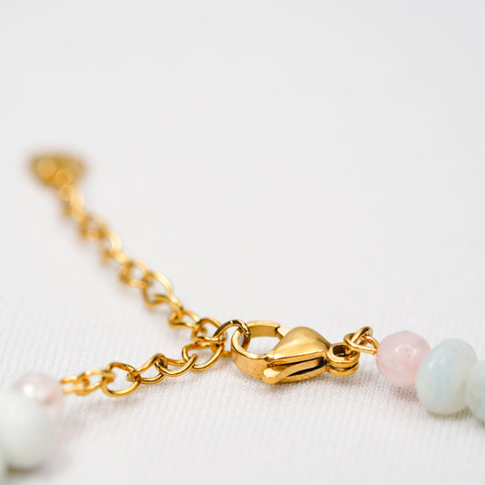 Celestial Quartz Crescent Moon Star Charm Bracelet - boho quartz beaded moon star charm bracelet for women-4