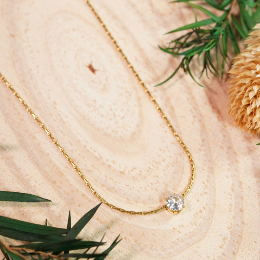 Celestial Solitaire CZ Spark Pendant Necklace - minimalist solitaire CZ pendant fine chain necklace for women-3