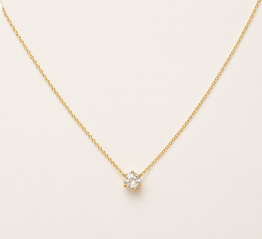 Celestial Solitaire CZ Spark Pendant Necklace - minimalist solitaire CZ pendant fine chain necklace for women