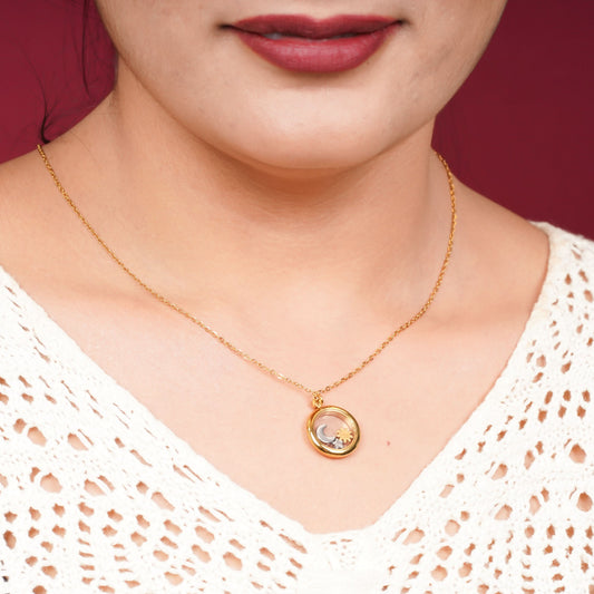 Celestial Sun Star Moon Retro Rhinestone Necklace - gold retro sun star moon charm rhinestone necklace for women-2