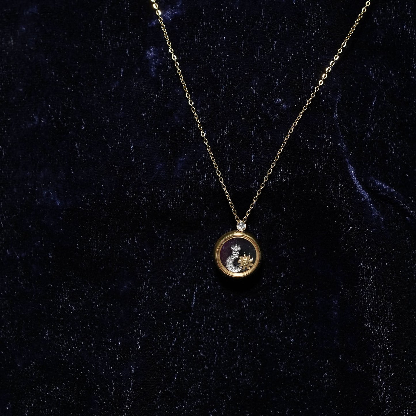 Celestial Sun Star Moon Retro Rhinestone Necklace - gold retro sun star moon charm rhinestone necklace for women-7