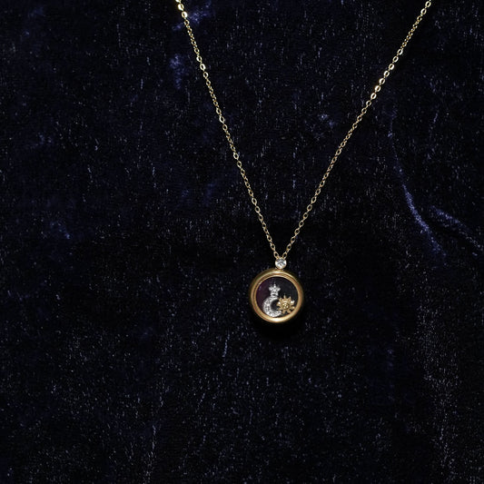 Celestial Sun Star Moon Retro Rhinestone Necklace - gold retro sun star moon charm rhinestone necklace for women-7