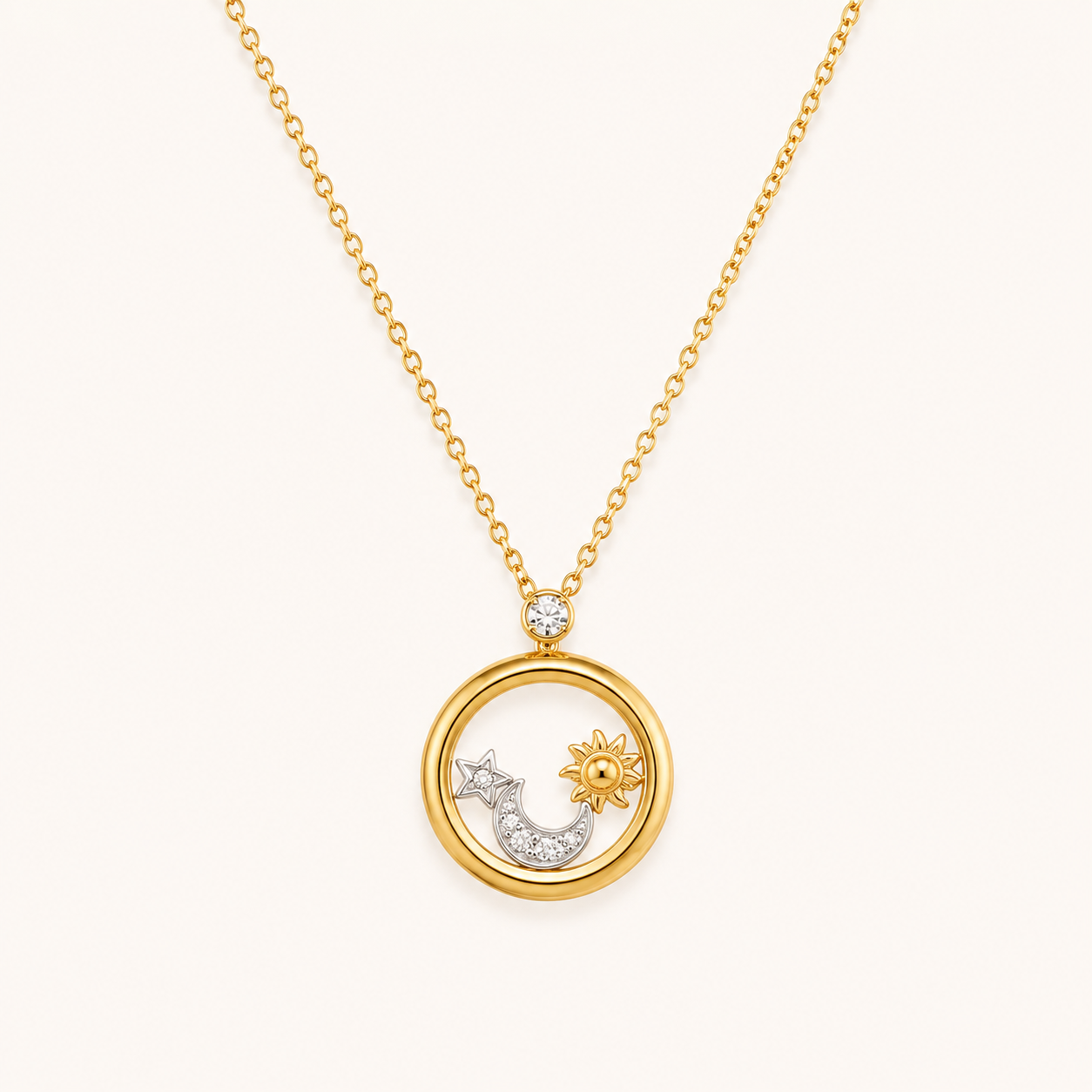 Celestial Sun Star Moon Retro Rhinestone Necklace - gold retro sun star moon charm rhinestone necklace for women