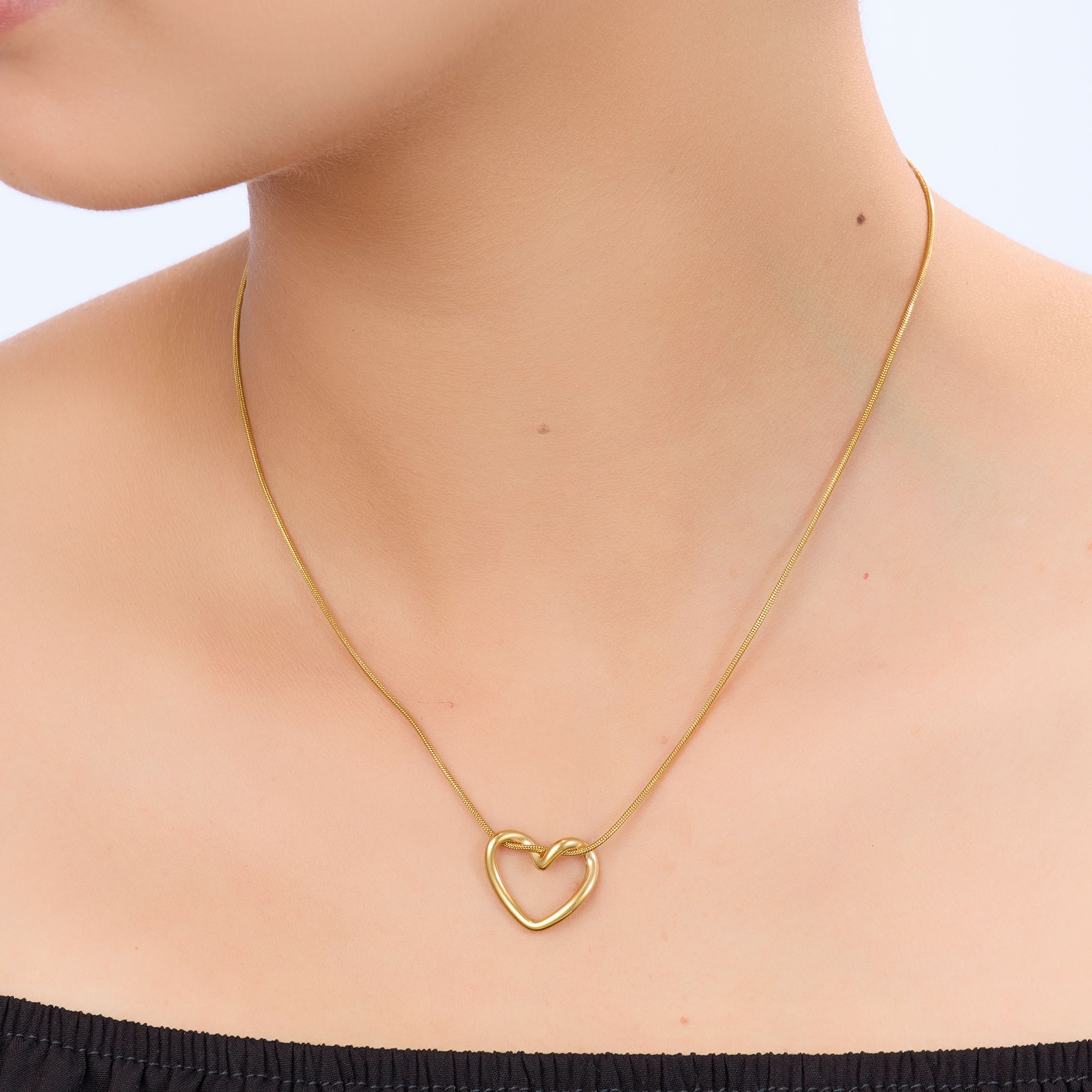 Chic Minimal Open Heart Pendant Necklace - minimal gold open heart outline pendant necklace for women-2