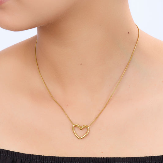 Chic Minimal Open Heart Pendant Necklace - minimal gold open heart outline pendant necklace for women-2