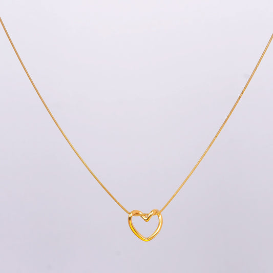 Chic Minimal Open Heart Pendant Necklace - minimal gold open heart outline pendant necklace for women-3