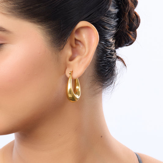 Chunky graduated teardrop hoop earrings with mirror-polish finish and latch-back closure-2