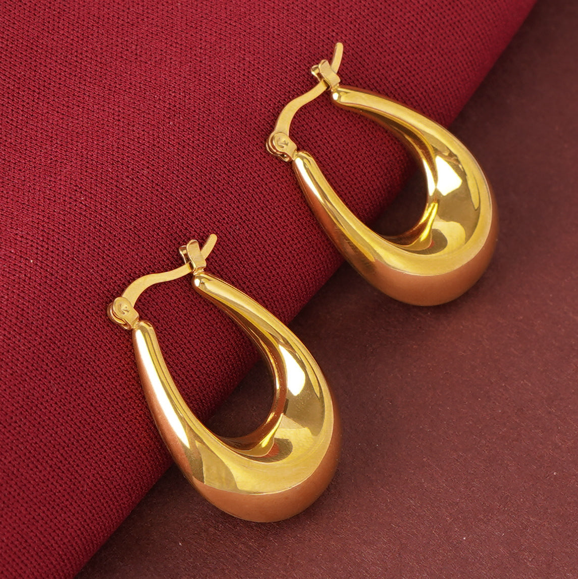 Chunky graduated teardrop hoop earrings with mirror-polish finish and latch-back closure-5