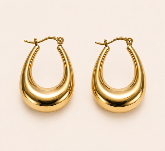 Chunky graduated teardrop hoop earrings with mirror-polish finish and latch-back closure