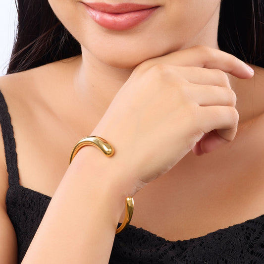 Circle luxe minimal open cuff gold bangle with smooth rounded ends and polished finish-2