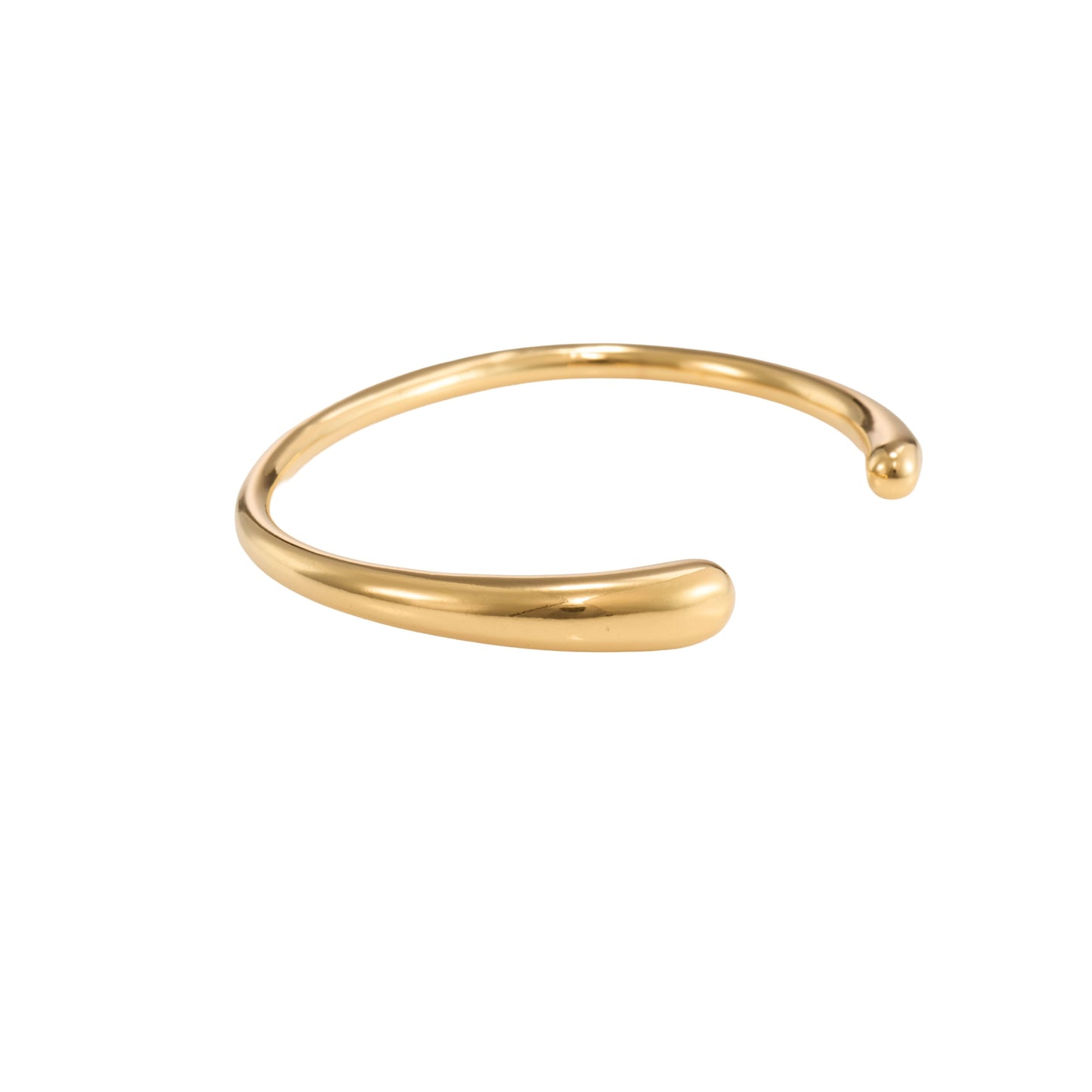 Circle luxe minimal open cuff gold bangle with smooth rounded ends and polished finish-3