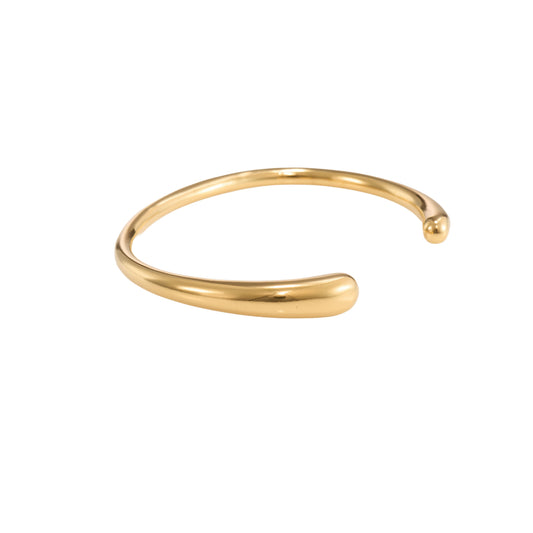 Circle luxe minimal open cuff gold bangle with smooth rounded ends and polished finish-3