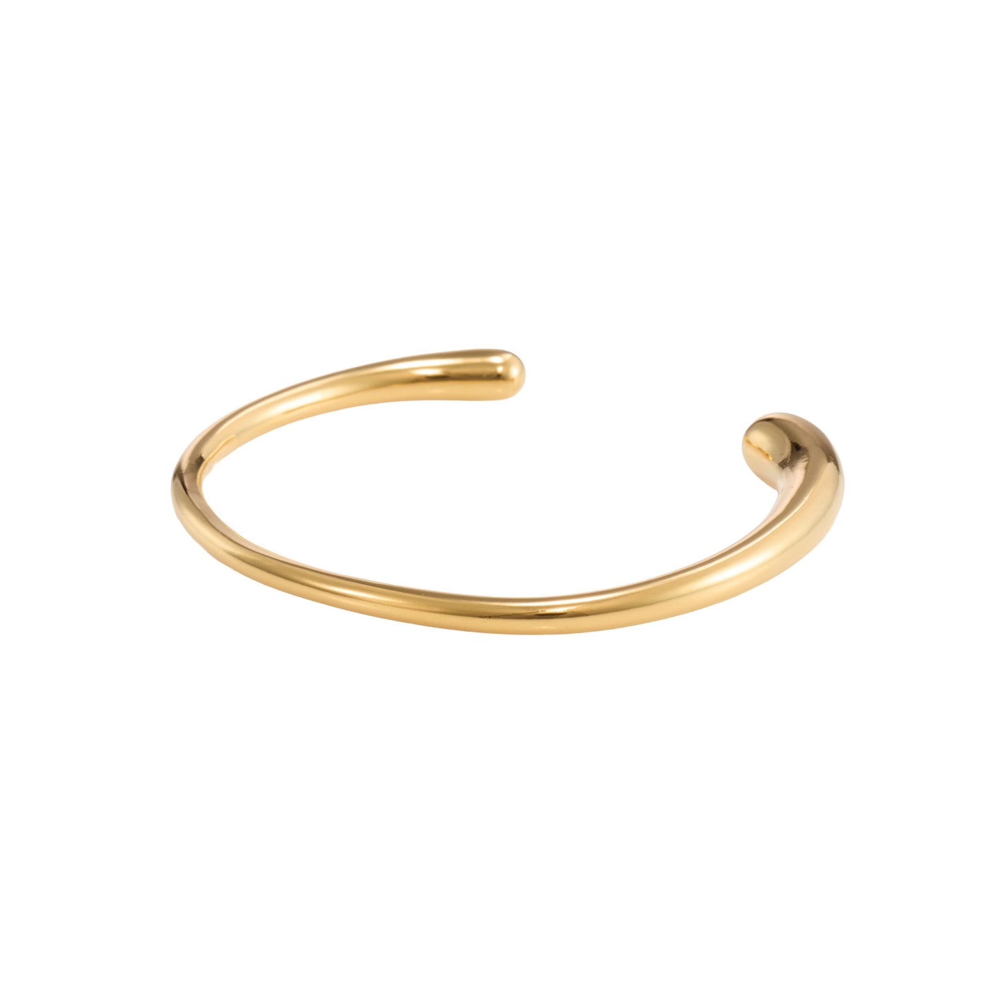Circle luxe minimal open cuff gold bangle with smooth rounded ends and polished finish-4