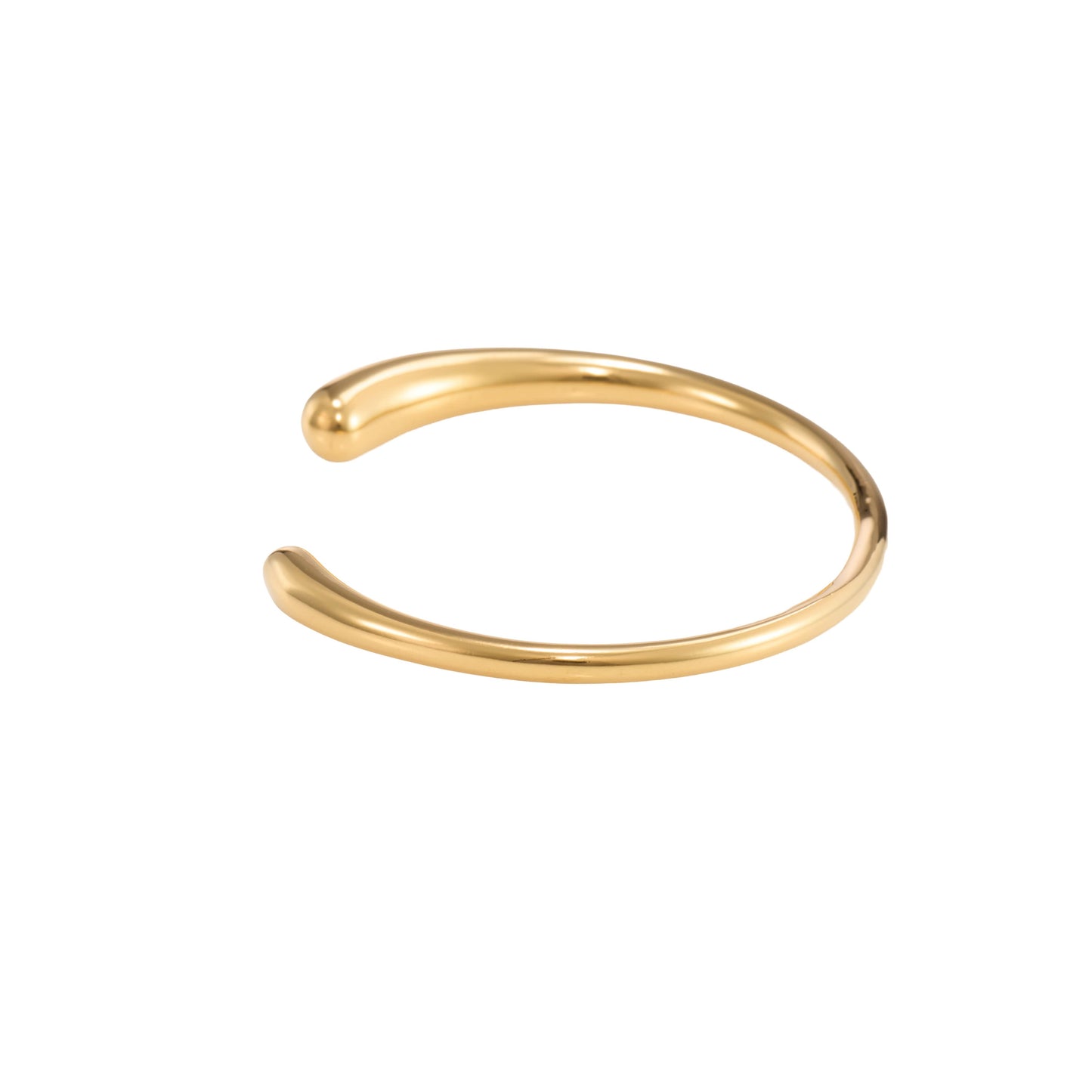 Circle luxe minimal open cuff gold bangle with smooth rounded ends and polished finish-5