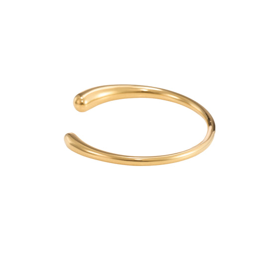 Circle luxe minimal open cuff gold bangle with smooth rounded ends and polished finish-5