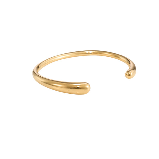 Circle luxe minimal open cuff gold bangle with smooth rounded ends and polished finish-6