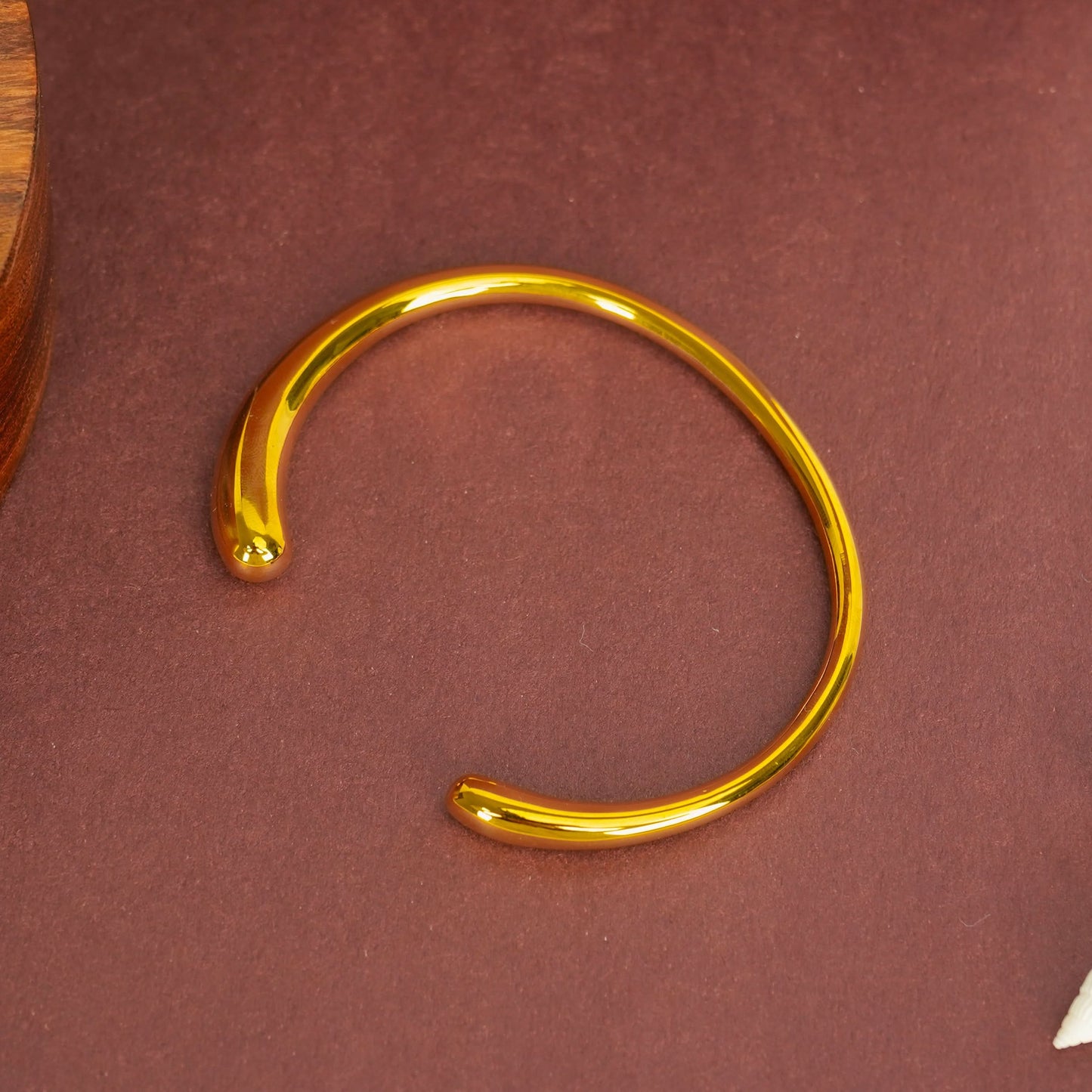 Circle luxe minimal open cuff gold bangle with smooth rounded ends and polished finish-8