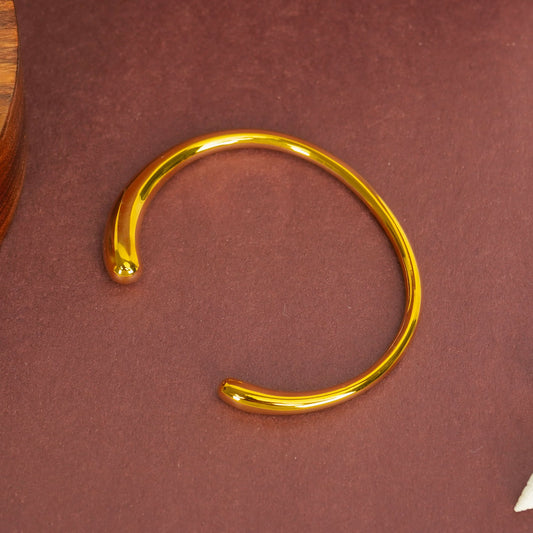 Circle luxe minimal open cuff gold bangle with smooth rounded ends and polished finish-8