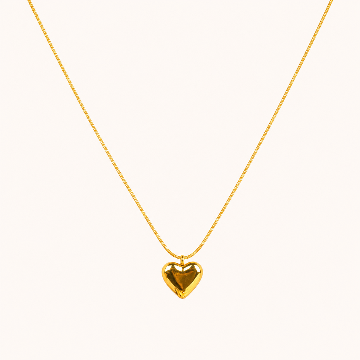 Classic dainty flat heart pendant on 40.5cm snake chain in 18K gold-plated stainless steel