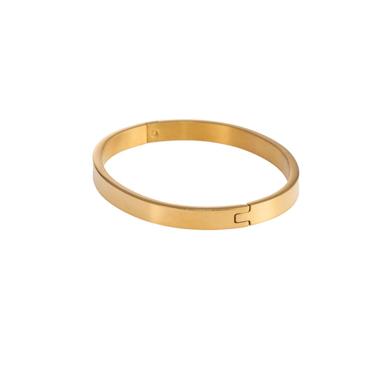 Classic feminine solid gold bangle with elegant pattern and adjustable chain closure-4