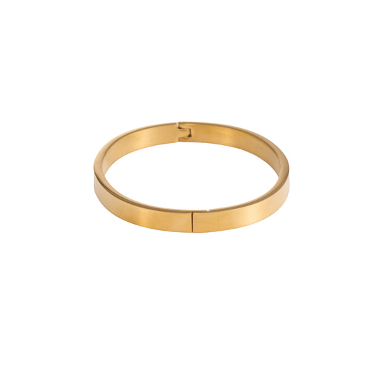 Classic feminine solid gold bangle with elegant pattern and adjustable chain closure-5