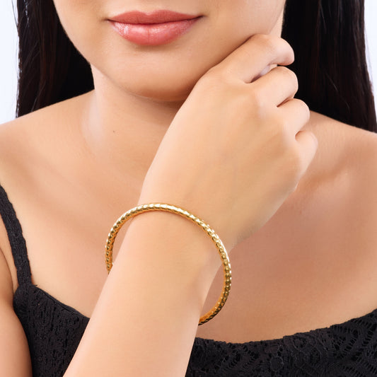 Classic geometric profile smooth gold bangle with elegant flat finish for daily stacking-2