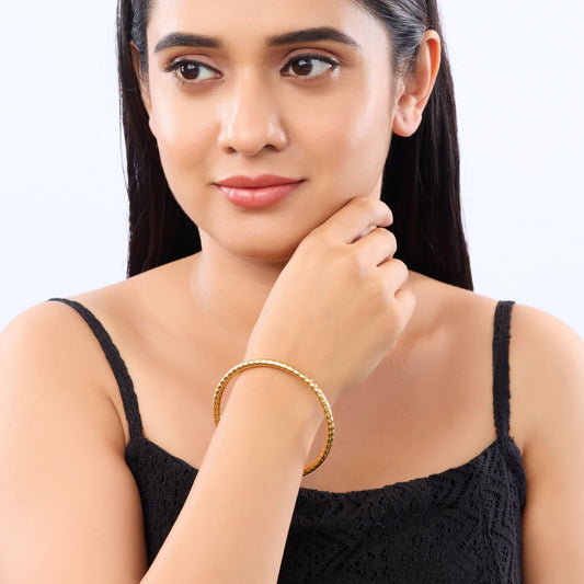 Classic geometric profile smooth gold bangle with elegant flat finish for daily stacking-6