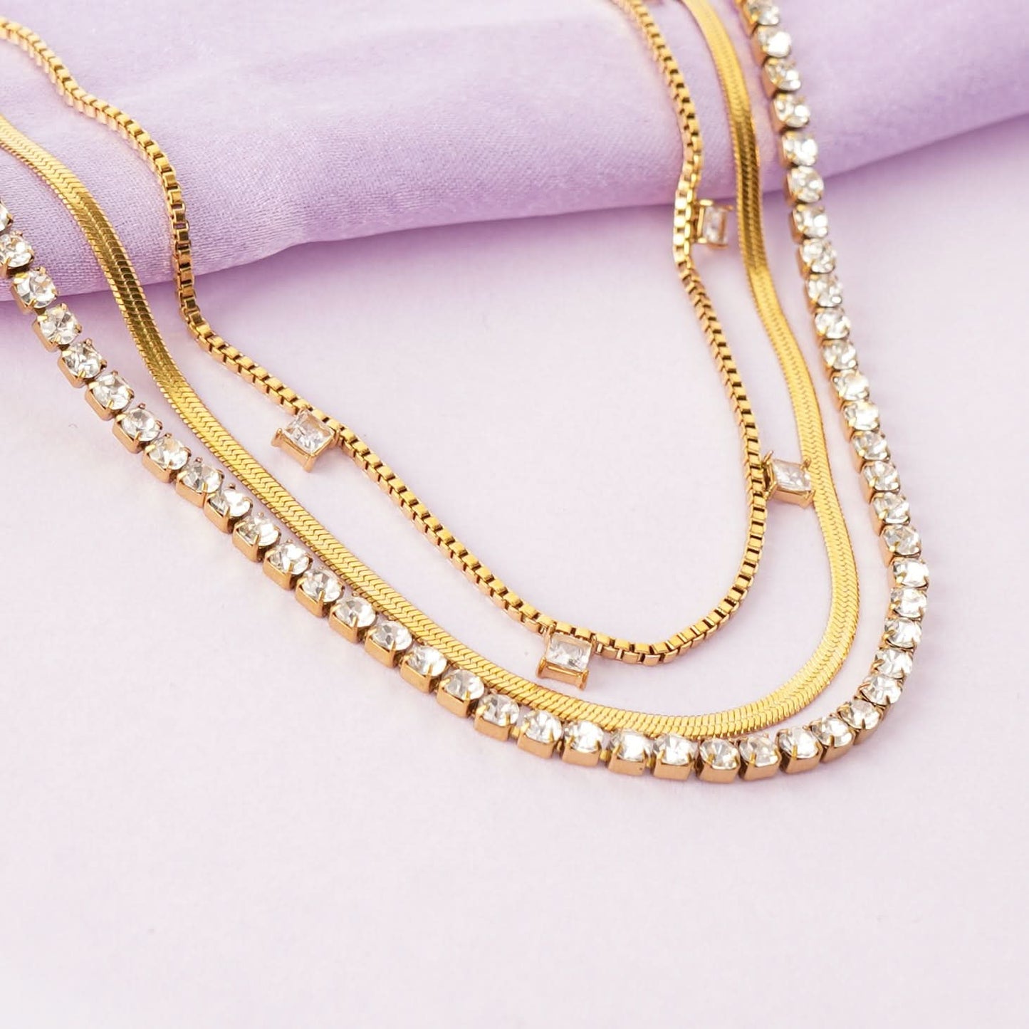Classic multi-layered necklace with shimmering diamond-accent stones for elegant depth and movement-2